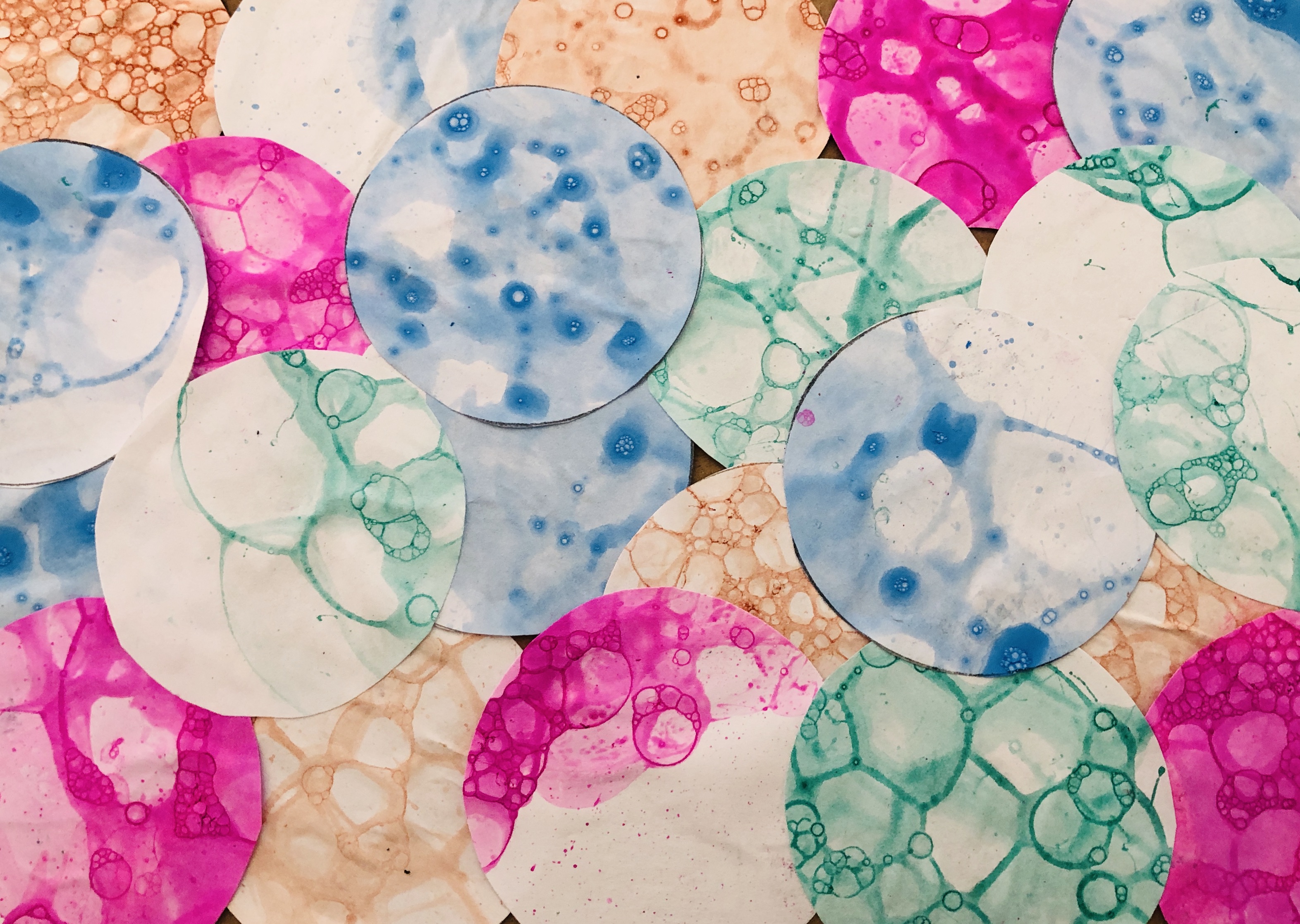 many circles on a bubble print painting