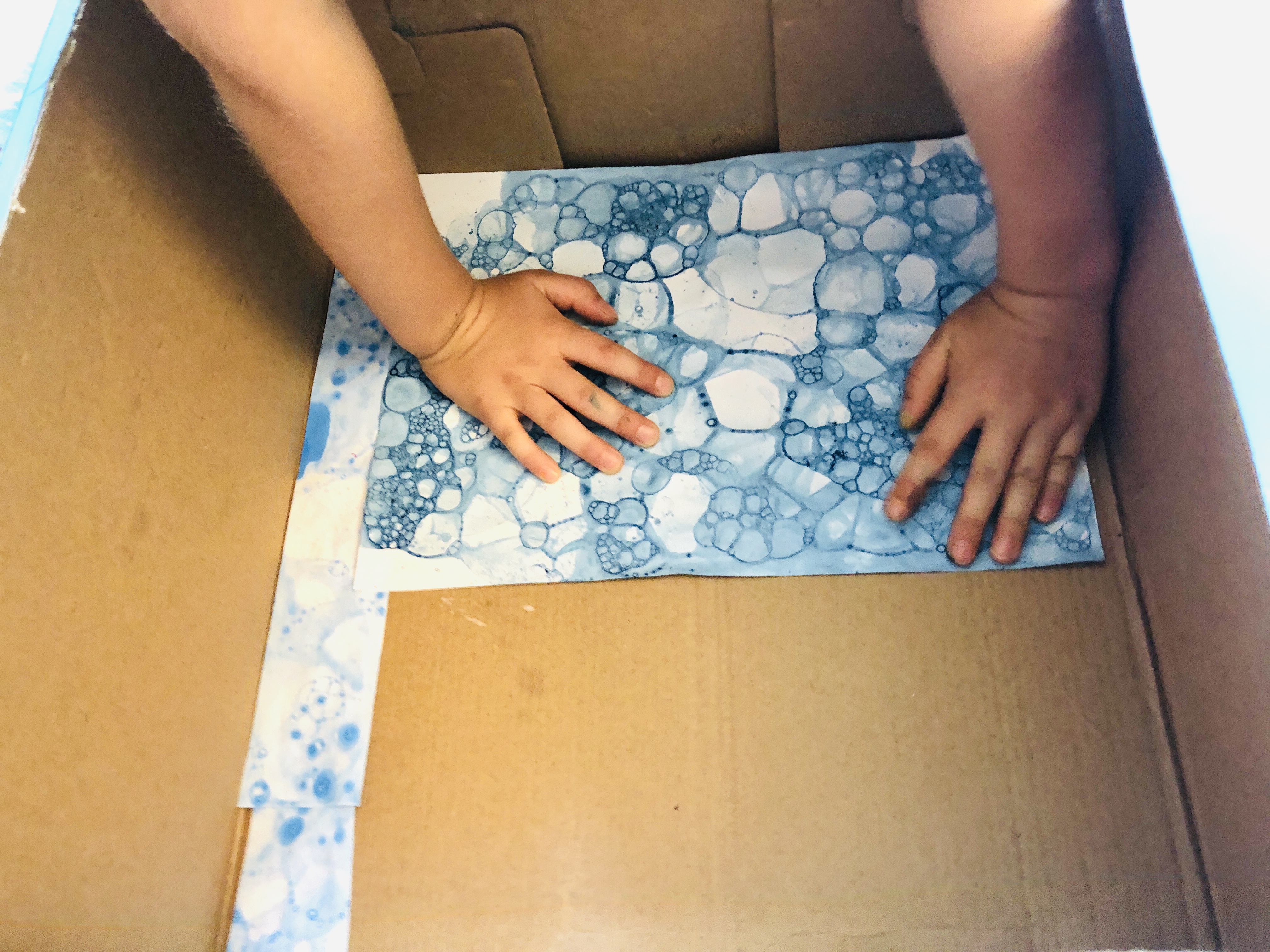 putting bubble prints in the box