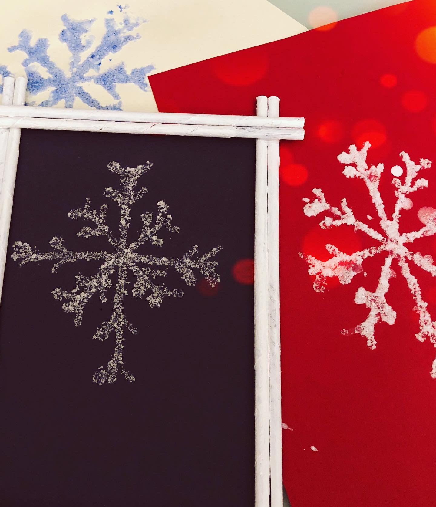 salt-painted snowflakes